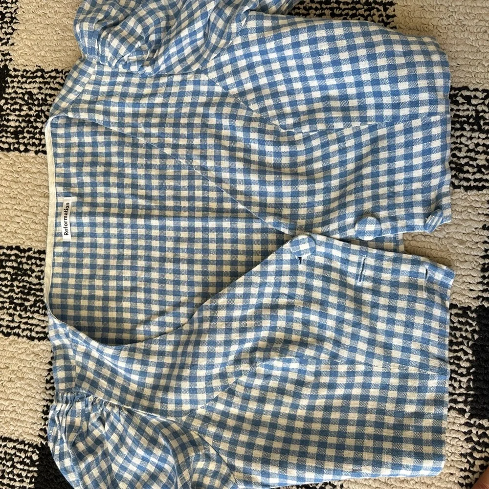 Reformation Ethel Linen Two Piece Azure Check - Size 10